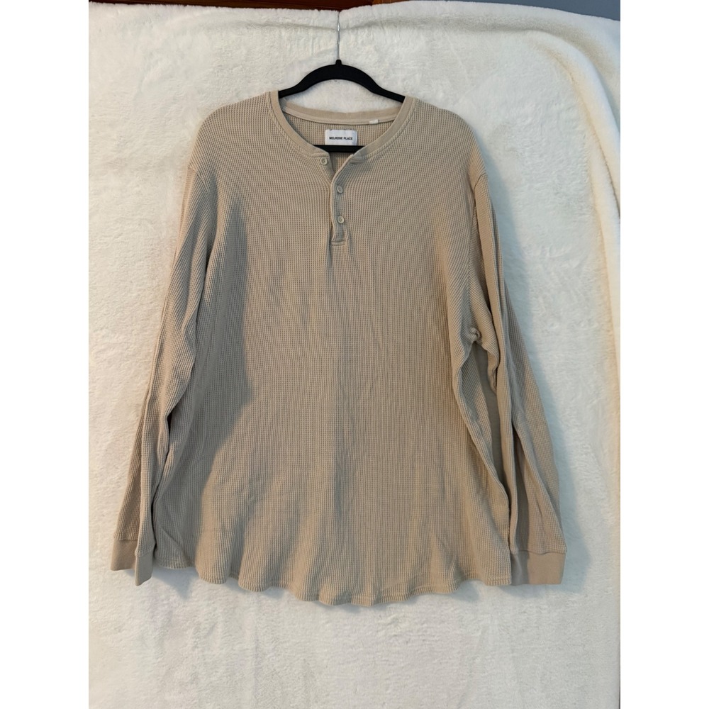 Melrose Place Ardmore Waffle Henley Mens 2XL Taupe Cotton Long Sleeve Thermal